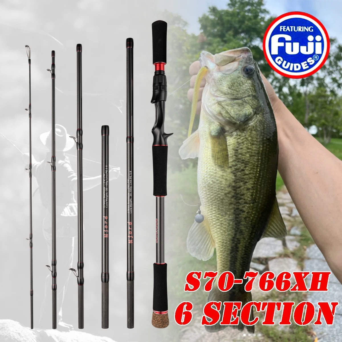 Fishing Rod Surf - 낚시대 6 섹션 캐스팅 스피닝 휴대용